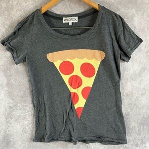Wildfox Couture Pizza Slice Tee Shirt Gray Short Sleeve Scoop Neck Top Sz Small